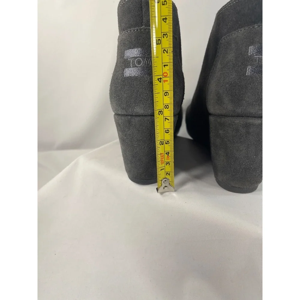 TOMS Wedge Suede Bootie Ankle Boots Size 9.5 in Castlerock Grey Suede